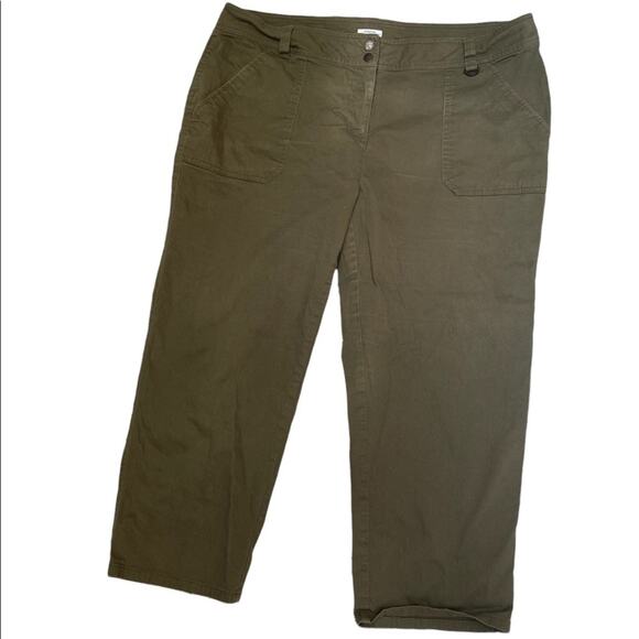 Liz Claiborne Capri Jeans Womens 16 Green Stretch Flat Front Pocket Comfy - Picture 1 of 8